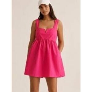 Anthropologie Babydoll Mini Dress Women Vivid Pink Notch Neck Women's XL NWT